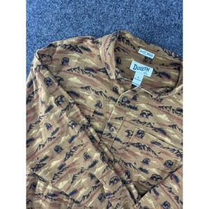 Duluth Trading Co Shirt XL Bear Mountain Print Button Up Relaxed Fit 27x29